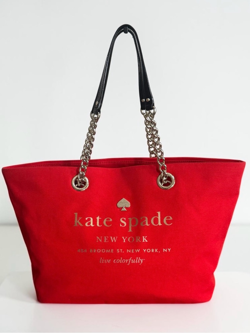 Kate Spade New York Live Colorfully Red Canvas Chain Tote Shoulder Bag